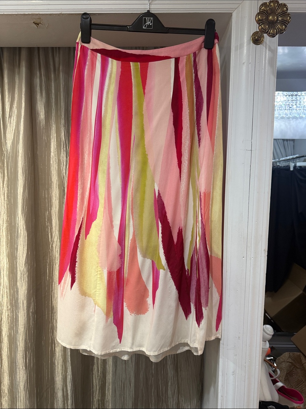Liverpool Women's Multicolor Printed Midi Skirt - Pink & Red Stripe Design